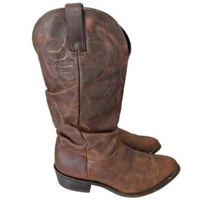 Durango Metal Toe Cowboy Boot Women 9.5D Brown Leather Distressed Slip On Rodeo